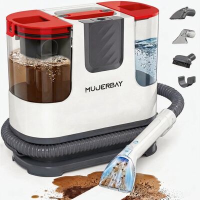 Mujerbay - 12Kpa Upholstery Carpet Cleaner, Portable Spot Cleaner with Wheels & Handle, Cleaner Couch - Red Mujerbay - 12Kpa Upholstery Carpet Cleaner, Portable Spot Cleaner with Wheels & Handle, Cleaner Couch - Red