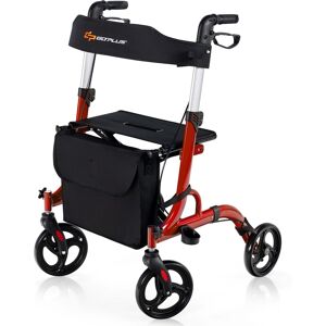 Costway - Rollator Walker w/ Seat, Folding Aluminum Rolling Walker w/ 8-inch Wheels - Red Costway - Rollator Walker w/ Seat, Folding Aluminum Rolling Walker w/ 8-inch Wheels - Red