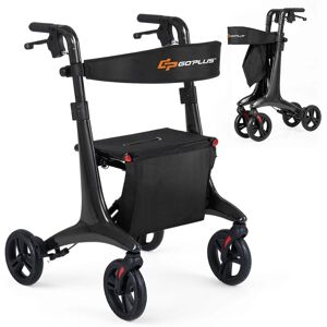 Costway - Foldable Rollator Walker for Seniors, Ultralight Rolling Walker with Seat 8" Wheels - Black Costway - Foldable Rollator Walker for Seniors, Ultralight Rolling Walker with Seat 8" Wheels - Black