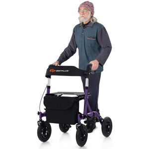 Costway - Foldable Height Adjustable Rollator Walker with Seat, Storage Bag for Seniors - Purple Costway - Foldable Height Adjustable Rollator Walker with Seat, Storage Bag for Seniors - Purple