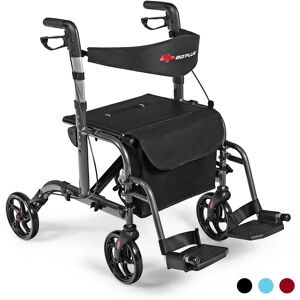 Costway - Folding Medical Rollator Walker Aluminum Transport Chair Adjustable Handle - Black Costway - Folding Medical Rollator Walker Aluminum Transport Chair Adjustable Handle - Black