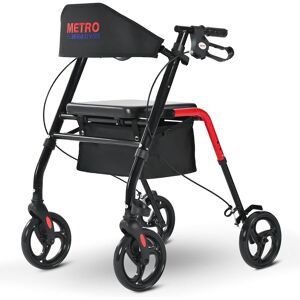 Metro Mobility - M934 8" Wheels Rollator Walker with Seat for Seniors, Foldable Lightweight All-Terrain, 300lb Capacity - Red Metro Mobility - M934 8" Wheels Rollator Walker with Seat for Seniors, Foldable Lightweight All-Terrain, 300lb Capacity - Red