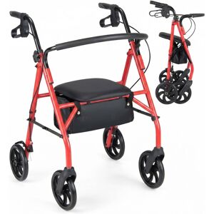 Costway - Rollator Walker with Seat, Height Adjustable Handles, Storage Basket for Seniors - Red Costway - Rollator Walker with Seat, Height Adjustable Handles, Storage Basket for Seniors - Red