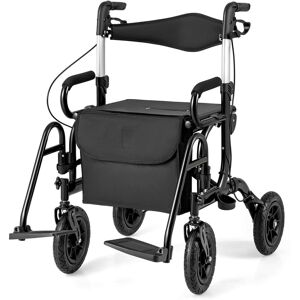 Costway - 2-in-1 Rollator Walker for Seniors with Seat 9" Pneumatic Tires for All Terrain - Black Costway - 2-in-1 Rollator Walker for Seniors with Seat 9" Pneumatic Tires for All Terrain - Black