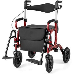 Costway - 2-in-1 Rollator Walker for Seniors with Seat 9" Pneumatic Tires for All Terrain - Red Costway - 2-in-1 Rollator Walker for Seniors with Seat 9" Pneumatic Tires for All Terrain - Red