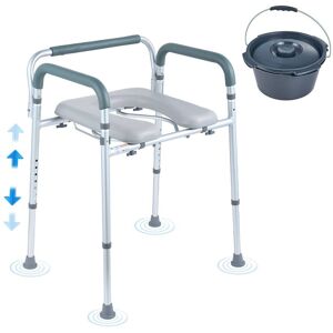 VEVOR - Commode Chair, Bedside Commode with Padded Seat and Arms, 7-Level Adjustable Height, 5.8L Removable Bucket - Silver VEVOR - Commode Chair, Bedside Commode with Padded Seat and Arms, 7-Level Adjustable Height, 5.8L Removable Bucket - Silver