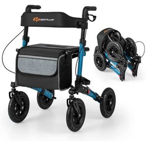 Costway - Walker for Seniors Folding Rollator Walker with 9" Pneumatic Tires for All Terrain - Blue Costway - Walker for Seniors Folding Rollator Walker with 9" Pneumatic Tires for All Terrain - Blue