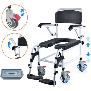 VEVOR - Shower Commode Wheelchair with 4 Lockable Wheels, Footrests, Flip-up Arms, 3-Level Adjustable Height - White VEVOR - Shower Commode Wheelchair with 4 Lockable Wheels, Footrests, Flip-up Arms, 3-Level Adjustable Height - White