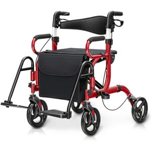 Costway - Rollator Walker with Seat Folding Walker with 8-inch Wheels Supports up to 350lbs - Red Costway - Rollator Walker with Seat Folding Walker with 8-inch Wheels Supports up to 350lbs - Red