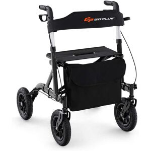 Costway - Foldable Height Adjustable Rollator Walker with Seat, Storage Bag for Seniors - Black Costway - Foldable Height Adjustable Rollator Walker with Seat, Storage Bag for Seniors - Black