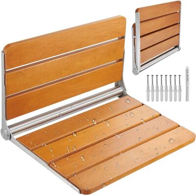 VEVOR - Folding Teak Shower Seat, 20.9 x 16'' Unfolded, Wall Mounted Fold Up Shower Bench with 500 lbs Load Capacity - Wood color VEVOR - Folding Teak Shower Seat, 20.9 x 16'' Unfolded, Wall Mounted Fold Up Shower Bench with 500 lbs Load Capacity - Wood color