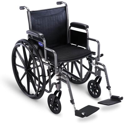 Invacare - Essentials EX1 16″ Folding Manual Wheelchair w/ Swing‑away Footrests & Desk‑Length Arms - Black Invacare - Essentials EX1 16″ Folding Manual Wheelchair w/ Swing‑away Footrests & Desk‑Length Arms - Black