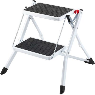 VEVOR - Step Ladder 2-Step 330lbs Capacity, Ergonomic Folding Steel Step Stool with Wide Anti-Slip Pedal - White,Black VEVOR - Step Ladder 2-Step 330lbs Capacity, Ergonomic Folding Steel Step Stool with Wide Anti-Slip Pedal - White,Black