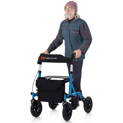Costway - Foldable Height Adjustable Rollator Walker with Seat, Storage Bag for Seniors - Blue Costway - Foldable Height Adjustable Rollator Walker with Seat, Storage Bag for Seniors - Blue