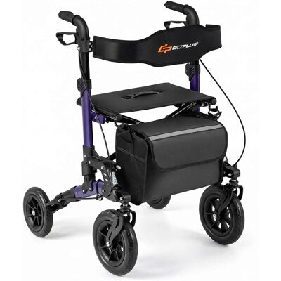 Costway - Rollator Walker for Seniors with Seat Mesh Backrest Spring Suspension Cane Holder - Purple + Black Costway - Rollator Walker for Seniors with Seat Mesh Backrest Spring Suspension Cane Holder - Purple + Black