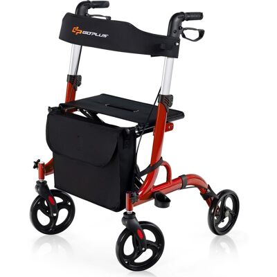 Costway - Rollator Walker w/ Seat, Folding Aluminum Rolling Walker w/ 8-inch Wheels - Red Costway - Rollator Walker w/ Seat, Folding Aluminum Rolling Walker w/ 8-inch Wheels - Red