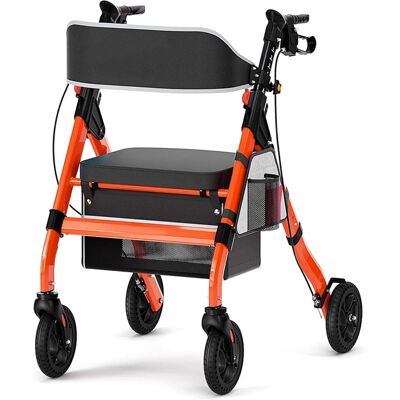 Boyel Living - Rollator Walker 450 lb Capacity 18 inch Big Seat 8 inch Wheels 6-Position Height Frame - Red Boyel Living - Rollator Walker 450 lb Capacity 18 inch Big Seat 8 inch Wheels 6-Position Height Frame - Red