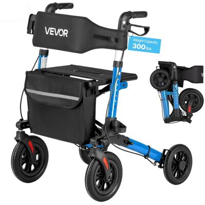VEVOR - Rollator Walker with Seat for Seniors, Ultra Compact 3-Fold Rolling Walker, Lightweight Aluminum Mobility Walking Aid - Black;Blue VEVOR - Rollator Walker with Seat for Seniors, Ultra Compact 3-Fold Rolling Walker, Lightweight Aluminum Mobility Walking Aid - Black;Blue