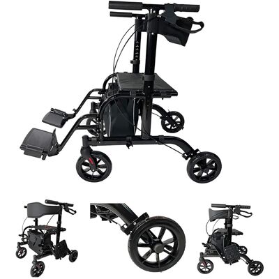 Pursonic - 2 IN 1 Rolling Rollator Walker - Black Pursonic - 2 IN 1 Rolling Rollator Walker - Black