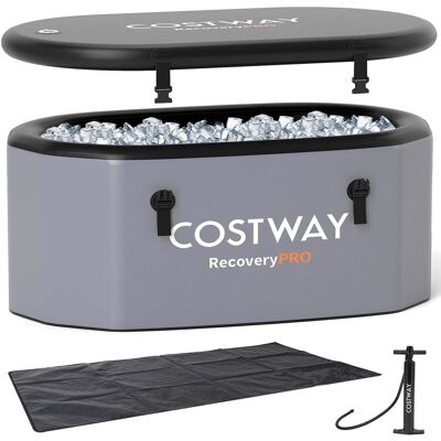 Costway - XL 129 Gal Oval Ice Bath Tub for Athletes with Cover Hand Pump Backpack for Adults - Gray Costway - XL 129 Gal Oval Ice Bath Tub for Athletes with Cover Hand Pump Backpack for Adults - Gray
