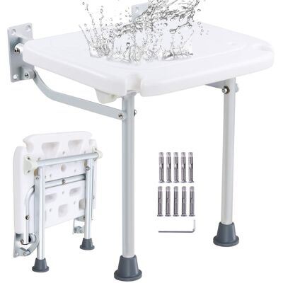 VEVOR - Folding PE Shower Seat, 15.7'' x 14.8'' Unfolded, Wall Mounted Fold Up Shower Bench with 500 lbs Load Capacity - White VEVOR - Folding PE Shower Seat, 15.7'' x 14.8'' Unfolded, Wall Mounted Fold Up Shower Bench with 500 lbs Load Capacity - White