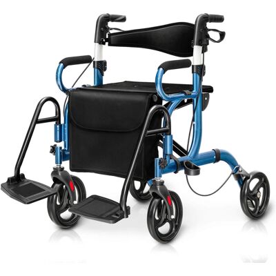 Costway - Rollator Walker with Seat Folding Walker with 8-inch Wheels Supports up to 350lbs - Blue Costway - Rollator Walker with Seat Folding Walker with 8-inch Wheels Supports up to 350lbs - Blue