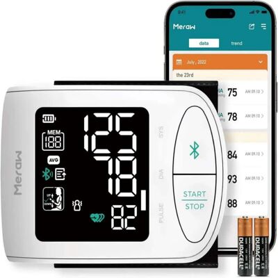 Meraw - Aspen Wrist Blood Pressure Monitor, Automatic Bluetooth, 5.3–8.5" Cuff, App Support - White Meraw - Aspen Wrist Blood Pressure Monitor, Automatic Bluetooth, 5.3–8.5" Cuff, App Support - White