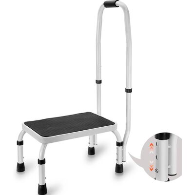 VEVOR - Step Stool 1-Step 330lbs Capacity, 3 Adjustable Height with Handle Steel Step Ladder - White VEVOR - Step Stool 1-Step 330lbs Capacity, 3 Adjustable Height with Handle Steel Step Ladder - White