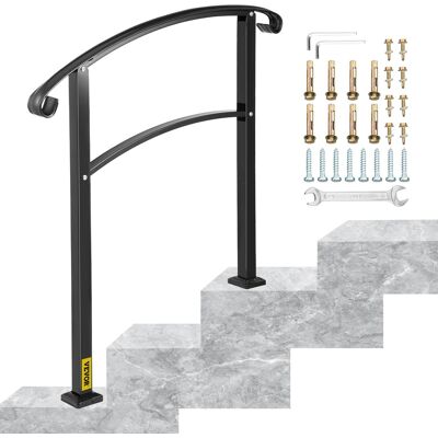 VEVOR - 3-Step Transitional Handrail Fits 1 or 3 Steps Stair Rail Wrought Iron Handrail with Installation Kit Hand Rails - Black VEVOR - 3-Step Transitional Handrail Fits 1 or 3 Steps Stair Rail Wrought Iron Handrail with Installation Kit Hand Rails - Black