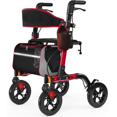 Boyel Living - Rollator Walker 350 lb Capacity 18 inch Big Seat 8 inch All-Terrain Wheels 6-Level Height - Red Boyel Living - Rollator Walker 350 lb Capacity 18 inch Big Seat 8 inch All-Terrain Wheels 6-Level Height - Red