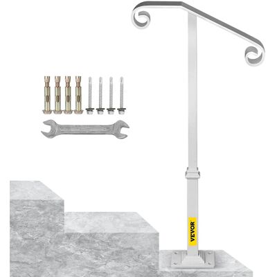 VEVOR - Single Post Handrail Wrought Iron Post Mount Step Grab Supports Fits 1 or 2 Steps Grab Rail Single Post Railing - White VEVOR - Single Post Handrail Wrought Iron Post Mount Step Grab Supports Fits 1 or 2 Steps Grab Rail Single Post Railing - White