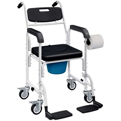 Homcom - Shower Wheelchair for Seniors, Bedside Commode Chair with Locking Wheels, Seat, Backrest - Black Homcom - Shower Wheelchair for Seniors, Bedside Commode Chair with Locking Wheels, Seat, Backrest - Black
