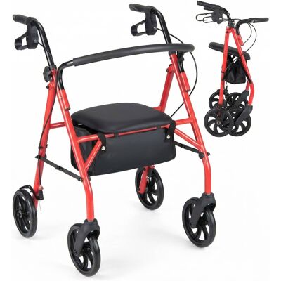 Costway - Rollator Walker with Seat, Height Adjustable Handles, Storage Basket for Seniors - Red Costway - Rollator Walker with Seat, Height Adjustable Handles, Storage Basket for Seniors - Red