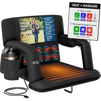 Alpcour - Heated Massage Reclining Stadium Seat for Bleachers with Back Support - Wide - Black Alpcour - Heated Massage Reclining Stadium Seat for Bleachers with Back Support - Wide - Black