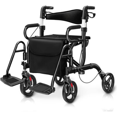 Costway - Rollator Walker with Seat Folding Walker with 8-inch Wheels Supports up to 350lbs - Black Costway - Rollator Walker with Seat Folding Walker with 8-inch Wheels Supports up to 350lbs - Black