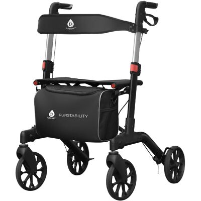 Pursonic - Foldable Wheeled Walker with Backrest and Bag - Adjustable Height, Lightweight, and Sturdy Design for Enhanced Mobility - Black Pursonic - Foldable Wheeled Walker with Backrest and Bag - Adjustable Height, Lightweight, and Sturdy Design for Enhanced Mobility - Black