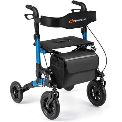 Costway - Rollator Walker for Seniors with Seat Mesh Backrest Spring Suspension Cane Holder - Blue + Black Costway - Rollator Walker for Seniors with Seat Mesh Backrest Spring Suspension Cane Holder - Blue + Black