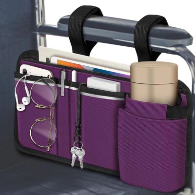 Kitcheniva - Wheelchair Armrest Accessories Pouch Side Storage Bag With Cup Holder - Purple Kitcheniva - Wheelchair Armrest Accessories Pouch Side Storage Bag With Cup Holder - Purple