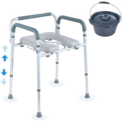 VEVOR - Commode Chair, Bedside Commode with Padded Seat and Arms, 7-Level Adjustable Height, 5.8L Removable Bucket - White VEVOR - Commode Chair, Bedside Commode with Padded Seat and Arms, 7-Level Adjustable Height, 5.8L Removable Bucket - White
