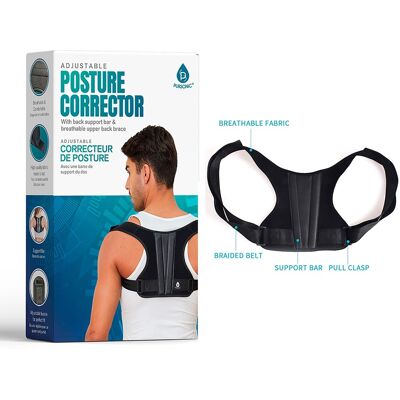 Pursonic - Adjustable Posture Corrector With Back Support Bar & Breathable Upper Back Brace - Black Pursonic - Adjustable Posture Corrector With Back Support Bar & Breathable Upper Back Brace - Black