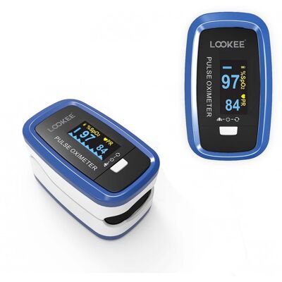 LOOKEE - LOOKEE® Premium Fingertip Pulse Oximeter Finger Monitor Oxygen Finger Monitor with Auto Rotate OLED Display - Blue LOOKEE - LOOKEE® Premium Fingertip Pulse Oximeter Finger Monitor Oxygen Finger Monitor with Auto Rotate OLED Display - Blue