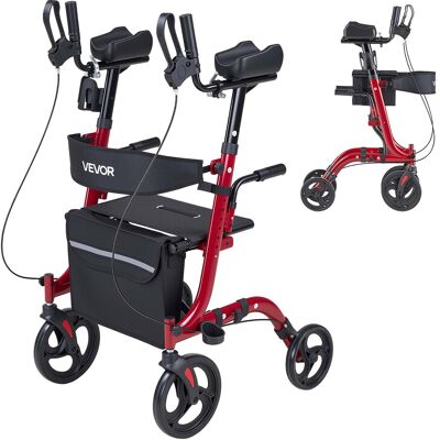 VEVOR - Rollator Walker with Seat for Seniors, Foldable Rolling Walker, Lightweight Aluminum Mobility Walking Aid - Black;Red VEVOR - Rollator Walker with Seat for Seniors, Foldable Rolling Walker, Lightweight Aluminum Mobility Walking Aid - Black;Red