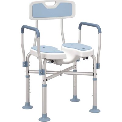 Homcom - Seat with Adjustable Height, Anti-slip, HDPE Padded Shower Chair with Arms and Back - Light Blue Homcom - Seat with Adjustable Height, Anti-slip, HDPE Padded Shower Chair with Arms and Back - Light Blue