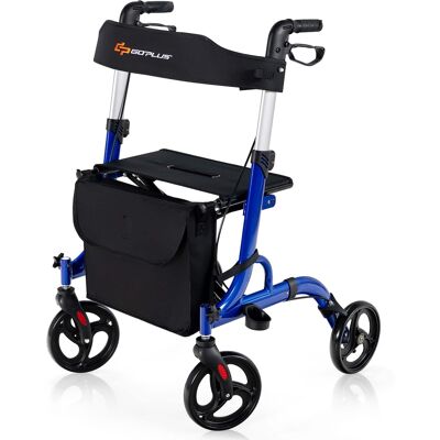 Costway - Rollator Walker w/ Seat, Folding Aluminum Rolling Walker w/ 8-inch Wheels - Blue Costway - Rollator Walker w/ Seat, Folding Aluminum Rolling Walker w/ 8-inch Wheels - Blue