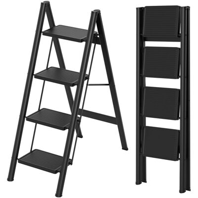 Topteng - 4-Step Folding Ladder, Lightweight Carbon Steel Step Stool - 330lb Capacity, Wide Anti-Slip Pedals, for Home & Car Wash - Black Topteng - 4-Step Folding Ladder, Lightweight Carbon Steel Step Stool - 330lb Capacity, Wide Anti-Slip Pedals, for Home & Car Wash - Black