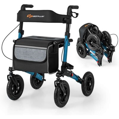 Costway - Walker for Seniors Folding Rollator Walker with 9" Pneumatic Tires for All Terrain - Blue Costway - Walker for Seniors Folding Rollator Walker with 9" Pneumatic Tires for All Terrain - Blue