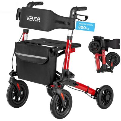 VEVOR - Rollator Walker with Seat for Seniors, Ultra Compact 3-Fold Rolling Walker, Lightweight Aluminum Mobility Walking Aid - Black;Red VEVOR - Rollator Walker with Seat for Seniors, Ultra Compact 3-Fold Rolling Walker, Lightweight Aluminum Mobility Walking Aid - Black;Red