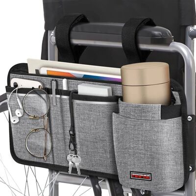 Kitcheniva - Wheelchair Armrest Accessories Pouch Side Storage Bag With Cup Holder - Gray Kitcheniva - Wheelchair Armrest Accessories Pouch Side Storage Bag With Cup Holder - Gray