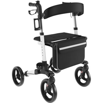 Emma + Oliver - Ramsey Rollator Walker with Lightweight, Height-Adjust, Foldable Frame, Three-Setting Hand Brake System, 360° Swivel - White and Black Emma + Oliver - Ramsey Rollator Walker with Lightweight, Height-Adjust, Foldable Frame, Three-Setting Hand Brake System, 360° Swivel - White and Black