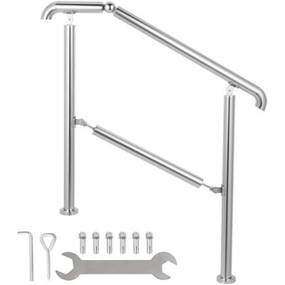 VEVOR - Stainless Steel Transitional Handrail fit for Level Surface and 2 to 3 Adjustable Stair Indoor Outdoor Step Railings - Silver VEVOR - Stainless Steel Transitional Handrail fit for Level Surface and 2 to 3 Adjustable Stair Indoor Outdoor Step Railings - Silver